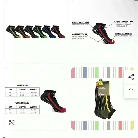 Elite III Performance Low-Cut Cushion Socks (6-PAIRS) S/M - Picture 2 of 2